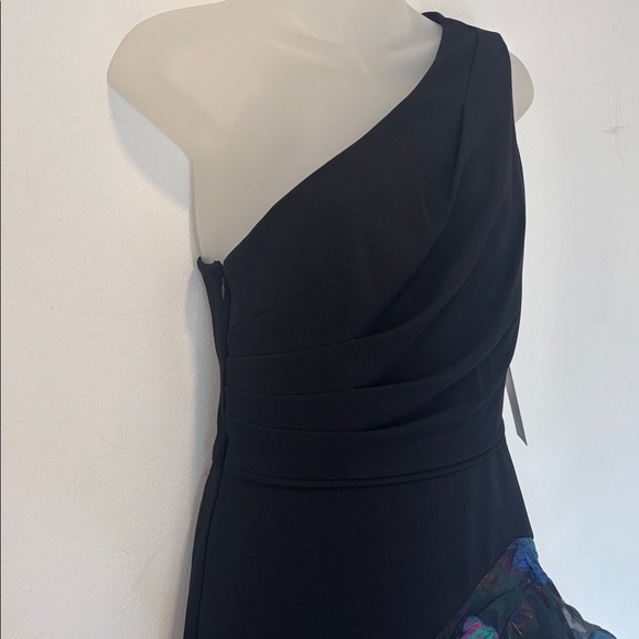 AIDAN MATTOX One Shoulder Black Dress w/Floral Layered Jacquared Fabric Sz4 - Picture 11 of 14